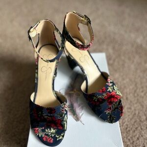 Floral Ankle Strap Heels